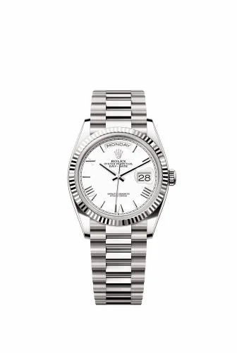 Rolex Day-Date 36 White Gold - Fluted / White - Roman / President 128239-0059 (m128239-0059)